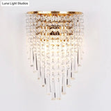 Modern Clear Crystal Wall Sconce Lamp With 2 Bulbs - Gold Finish