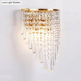 Modern Clear Crystal Wall Sconce Lamp With 2 Bulbs - Gold Finish