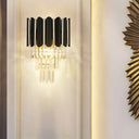 Modern Clear Crystal Wall Sconce Light - Black Tiered Design With 2 Lights