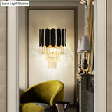 Modern Clear Crystal Wall Sconce Light - Black Tiered Design With 2 Lights