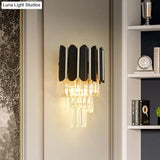 Modern Clear Crystal Wall Sconce Light - Black Tiered Design With 2 Lights