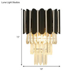 Modern Clear Crystal Wall Sconce Light - Black Tiered Design With 2 Lights
