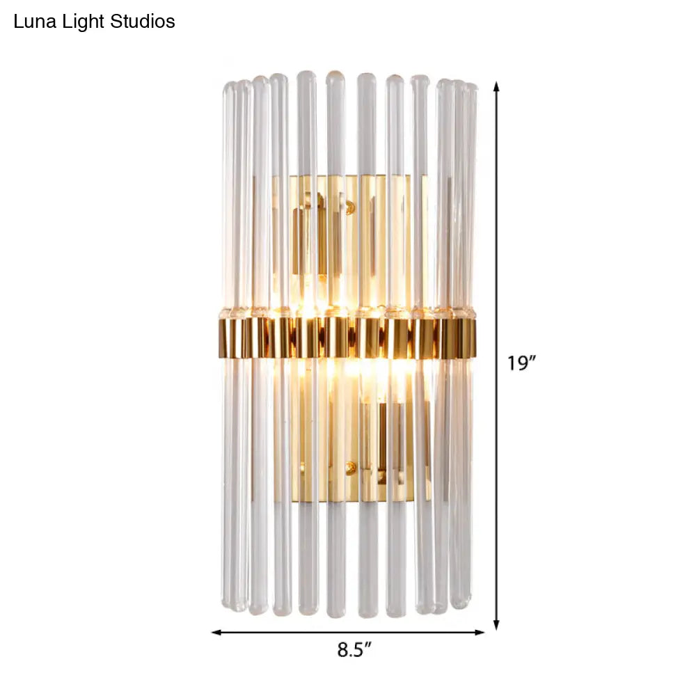 Modern Clear Crystal Wall Sconce - Stylish 2 Light Gold Finish For Living Room