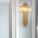 Modern Clear Crystal Wall Sconce With 2 Golden Lights For Bedside - 14.5/16.5 W Rectangular Lighting
