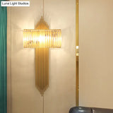 Modern Clear Crystal Wall Sconce With 2 Golden Lights For Bedside - 14.5/16.5 W Rectangular Lighting