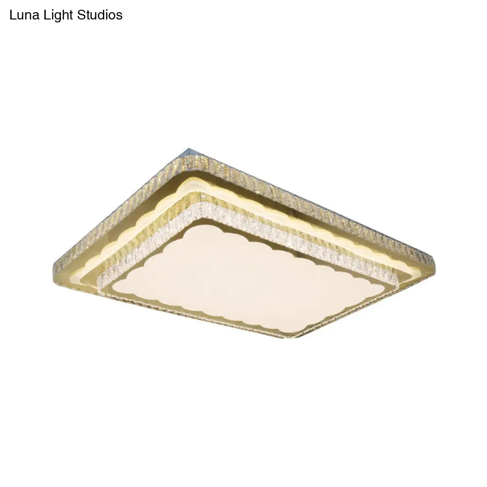 Modern Clear Cut Crystal Led Flush Mount Ceiling Fixture In Nickel