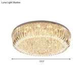 Modern Clear Faceted Crystal Drum Led Ceiling Light Fixture - Flush Mount; Warm/White/3 Color
