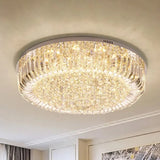 Modern Clear Faceted Crystal Drum Led Ceiling Light Fixture - Flush Mount; Warm/White/3 Color