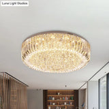 Modern Clear Faceted Crystal Drum Led Ceiling Light Fixture - Flush Mount; Warm/White/3 Color