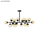 Modern Clear Glass Ball Chandelier - 16-Light Suspension Lamp In Black With Linear Design