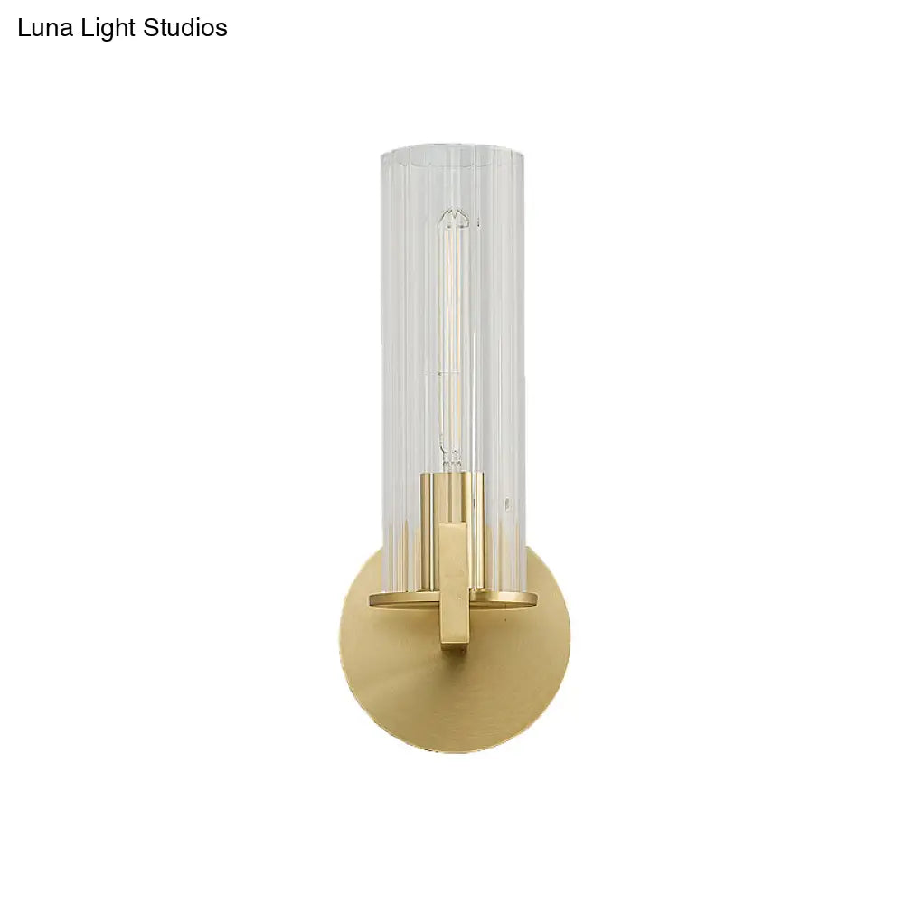 Modern Clear Glass Brass Wall Sconce With Cylinder Design - Perfect For Bedside Lighting