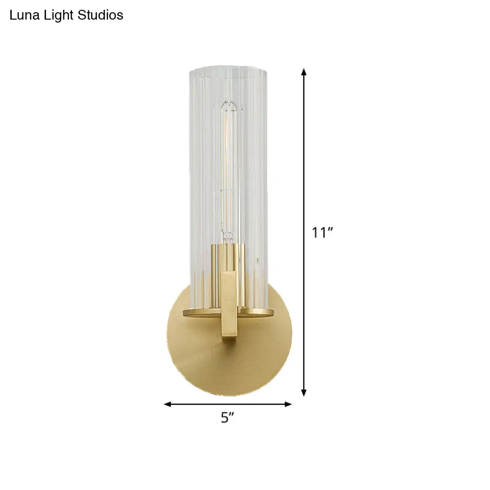 Modern Clear Glass Brass Wall Sconce With Cylinder Design - Perfect For Bedside Lighting