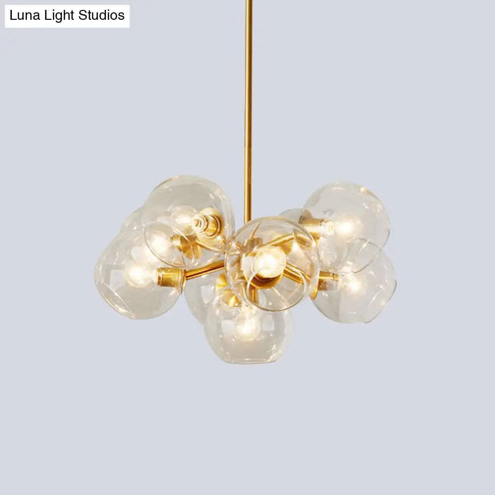 Modern Clear Glass Bubble Chandelier - 9 Lights Brass Ceiling Pendant Lamp