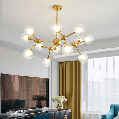 Modern Clear Glass Bubble Chandelier With Starburst Design - 9/12/15 Lights Hanging Light Fixture
