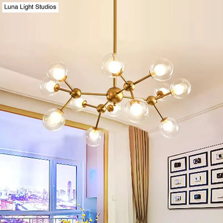 Modern Clear Glass Bubble Chandelier With Starburst Design - 9/12/15 Lights Hanging Light Fixture