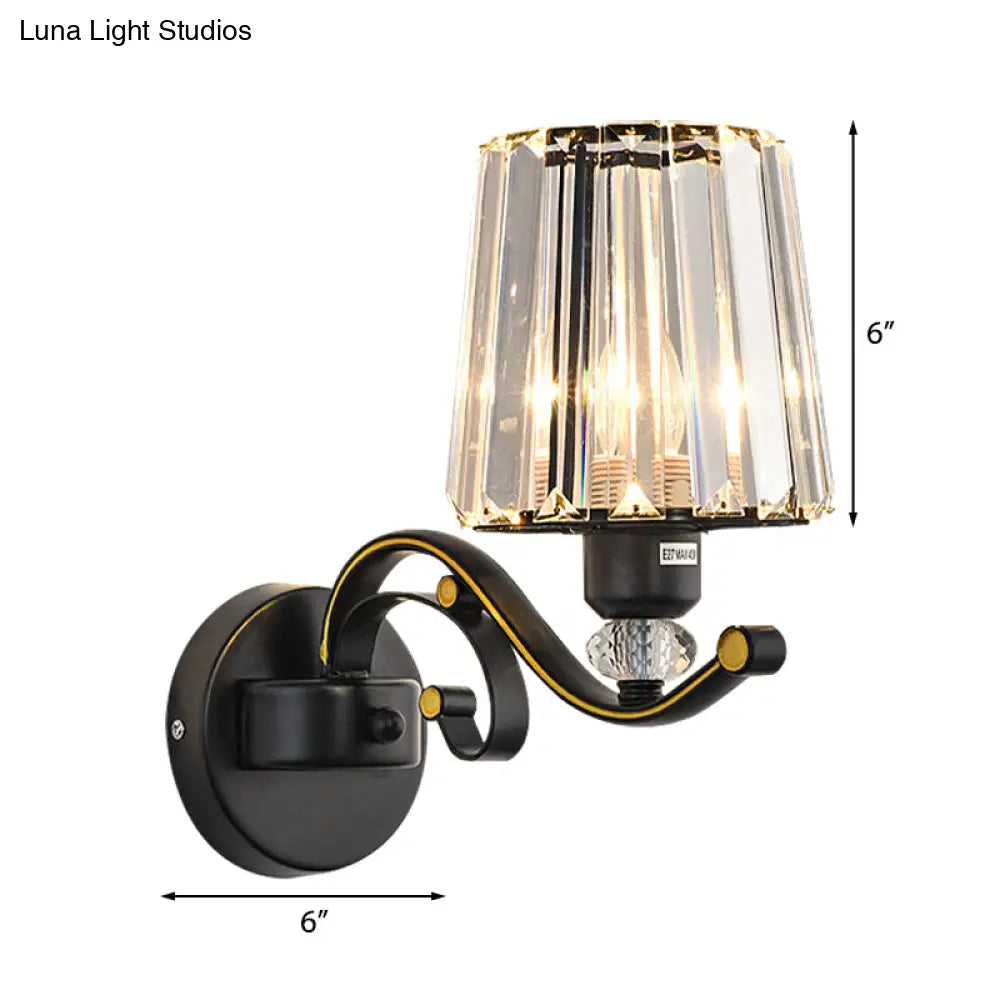 Modern Clear Glass Conic Wall Lamp - 1/2-Bulb Black Sconce Lighting With Crystal Decor
