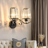 Modern Clear Glass Conic Wall Lamp - 1/2-Bulb Black Sconce Lighting With Crystal Decor 2 /