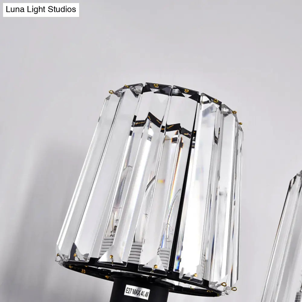 Modern Clear Glass Conic Wall Lamp - 1/2-Bulb Black Sconce Lighting With Crystal Decor