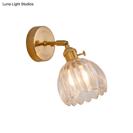 Modern Clear Glass Dome Wall Mount Lamp With Adjustable Joint - Brass Lighting Fixture (1 Bulb)
