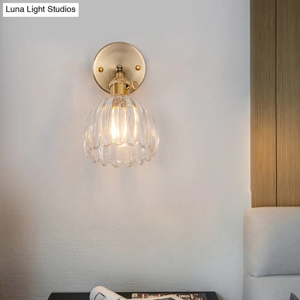 Modern Clear Glass Dome Wall Mount Lamp With Adjustable Joint - Brass Lighting Fixture (1 Bulb)