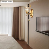 Modern Clear Glass Flower Sconce: Brass Wall Lamp With Crystal Accent - 1/2 Lights