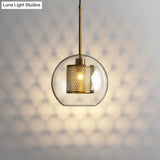 Modern Clear Glass Orb Pendant Light With Mesh Cage - Stylish Ceiling Hanging Lamp