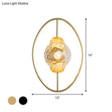Modern Clear Glass Orb Sconce Lamp - 1-Bulb Black/Gold Wall Light With Ring Detail