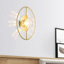 Modern Clear Glass Orb Sconce Lamp - 1-Bulb Black/Gold Wall Light With Ring Detail Gold