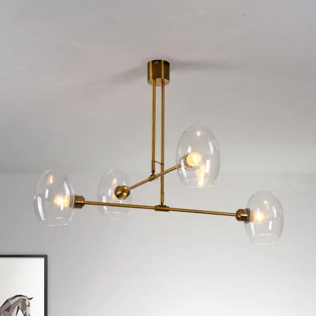Modern Clear Glass Oval Pendant Chandelier | 4 Lights Brass Ceiling Lamp - Bedroom Lighting