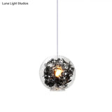 Modern Clear Glass Pendant Ceiling Light with Black Plant Design Inside Black