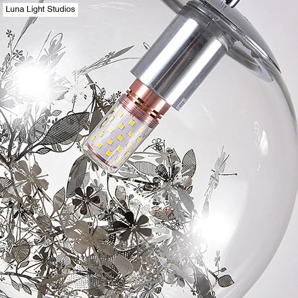 Modern Clear Glass Pendant Ceiling Light with Black Plant Design Inside Black
