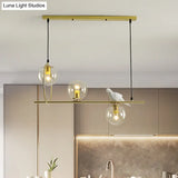 Modern Clear Glass Pendant Light Fixture With White Bird - Global Island Lamp Gold Trim 3 Heads