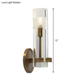Modern Clear Glass Sconce With Brass Metal Arm And 1 Bulb Wall Light Fixture