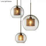 Modern Clear Glass Sphere Pendant Light With Mesh Screen - 1 Bulb Suspension Lamp