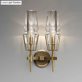 Modern Clear Glass Wall Sconce Tapered Design Gold Finish 1/2 Mount Lights