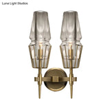 Modern Clear Glass Wall Sconce Tapered Design Gold Finish 1/2 Mount Lights