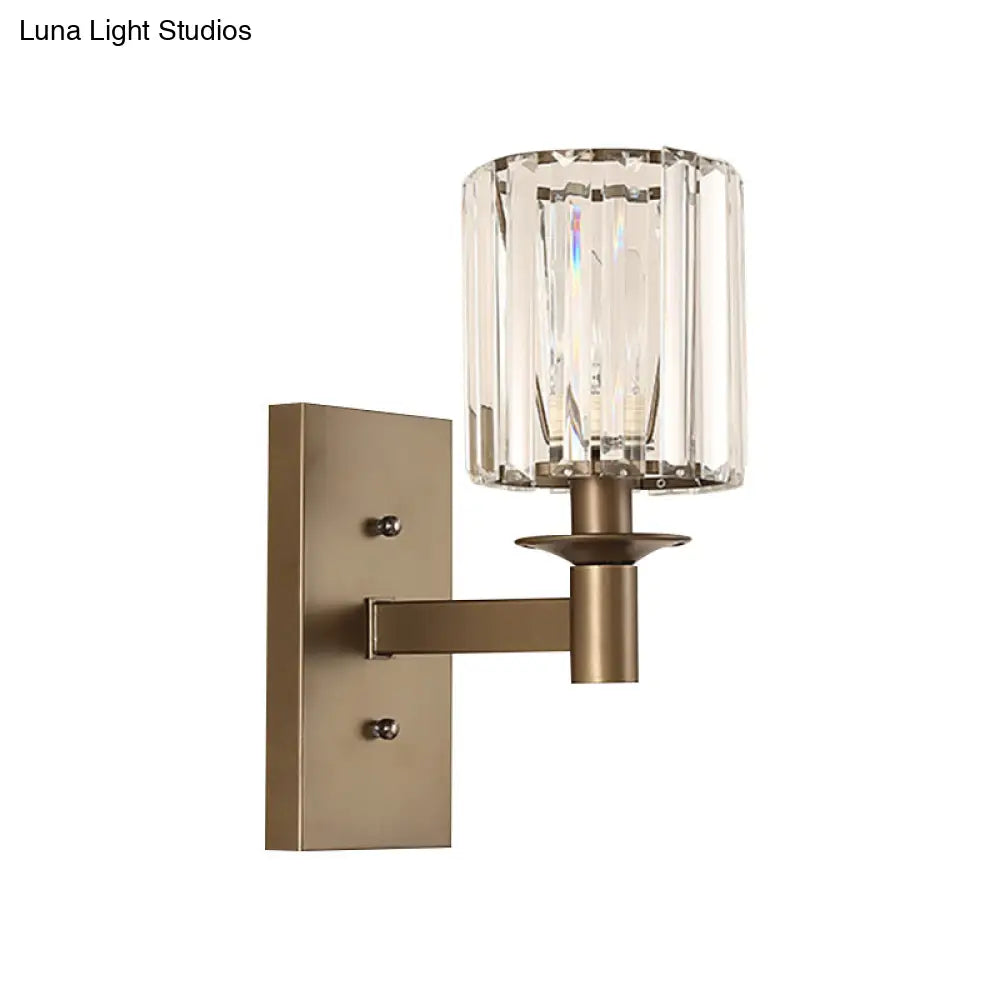 Modern Clear Glass Wall Sconce With Bronze Rectangle Backplate - Bedroom Half-Bulb Lamp