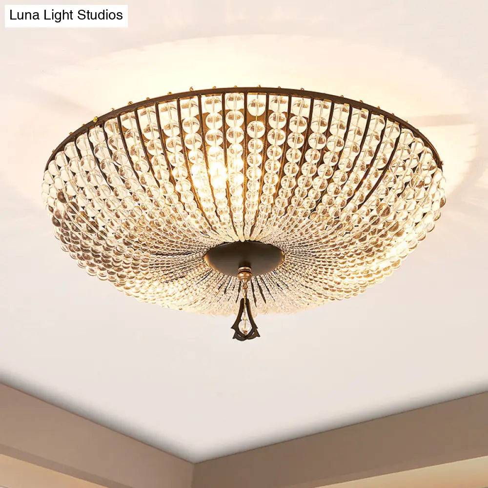 Modern Clear K9 Crystal Bowl Ceiling Lamp - 3 Lights Black Flush Mount For Bedroom Lighting