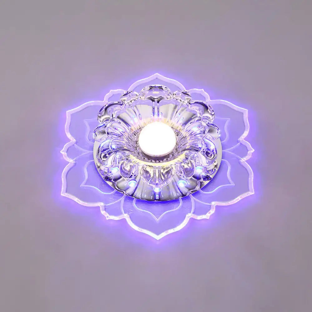 Modern Clear Led Flush Ceiling Light For Foyer - Blossom Shade Crystal / Blue