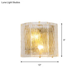 Modern Clear Ripple Glass Wall Sconce With 2 Lights - Gold Finish