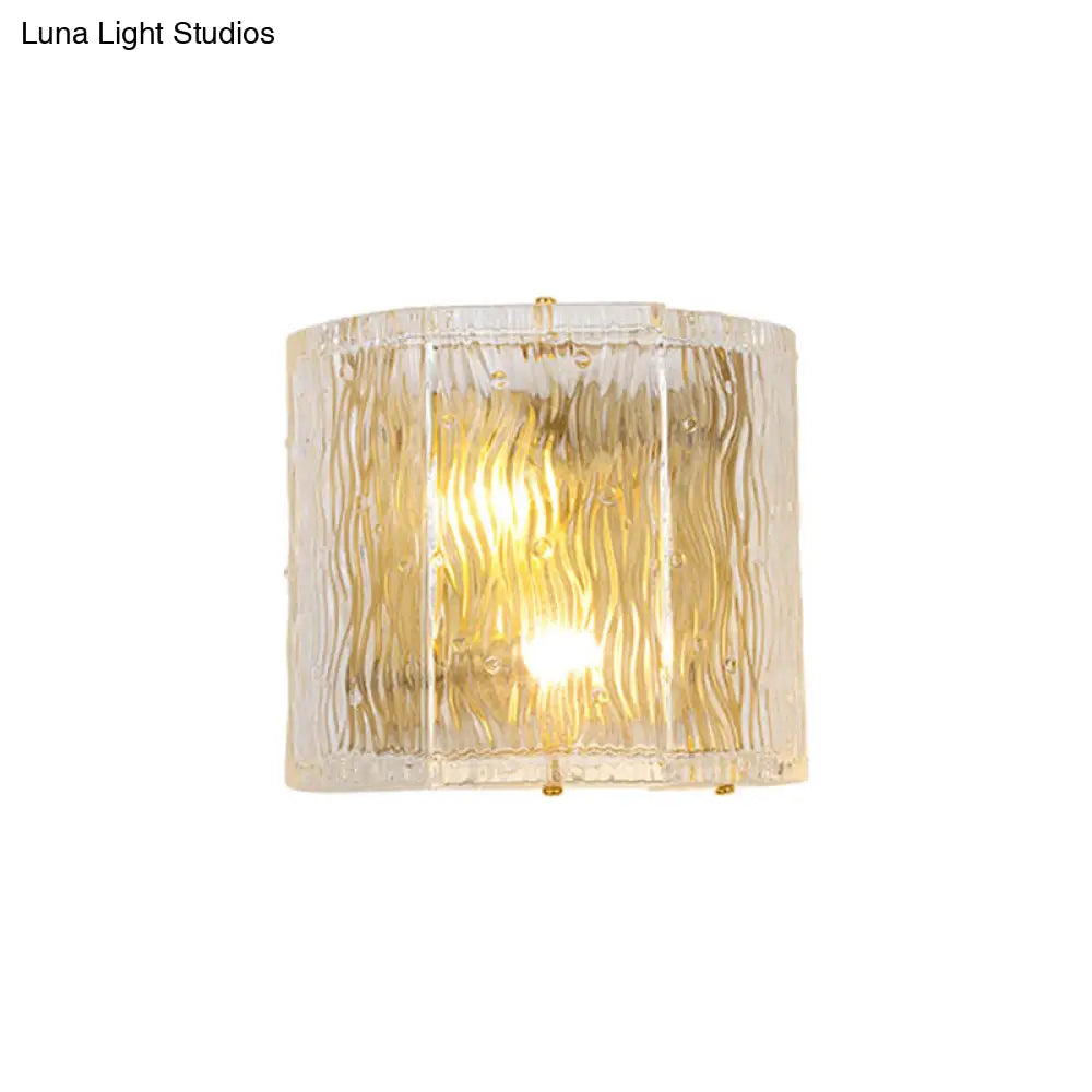 Modern Clear Ripple Glass Wall Sconce With 2 Lights - Gold Finish