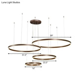 Modern Coffee Acrylic Led Chandelier - 3/4-Light Circle Pendant With Warm/White Lighting