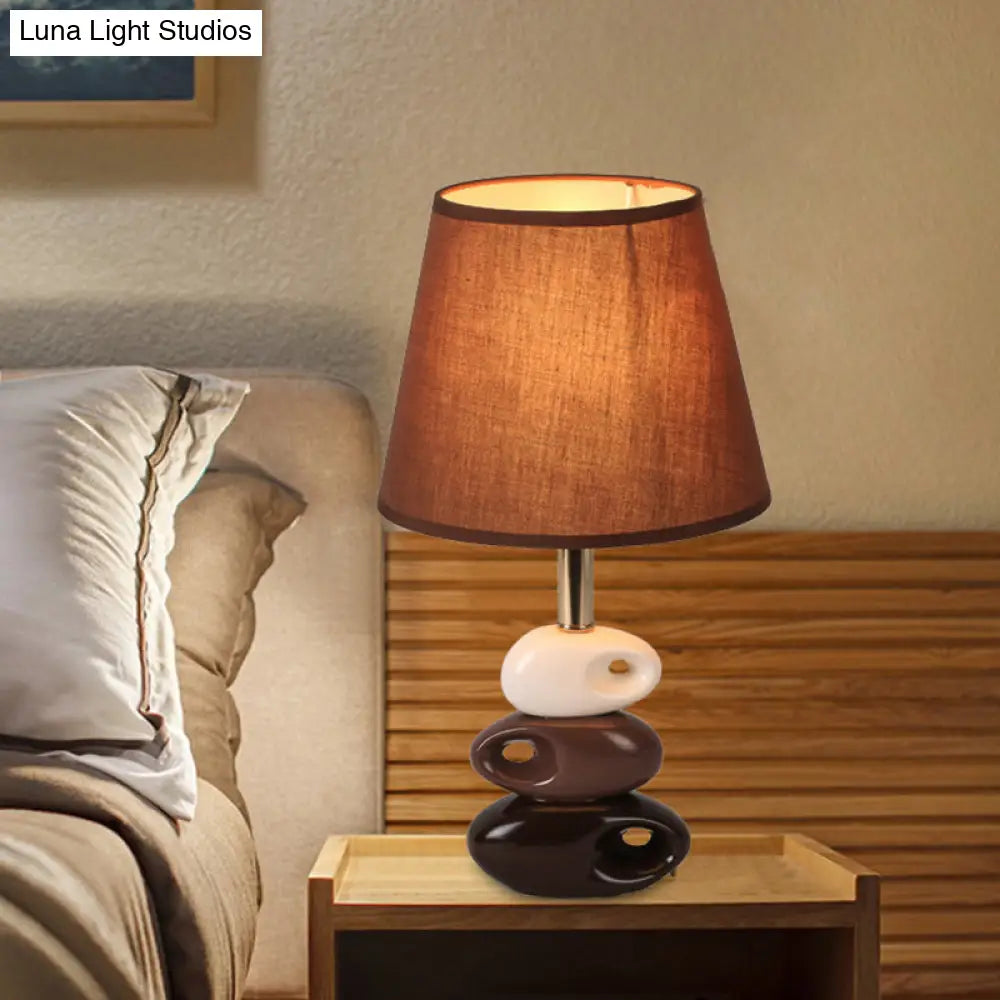 Modern Coffee Barrel Night Table Lamp With Stone Ceramics Base