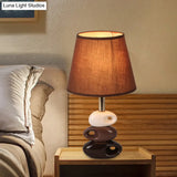 Modern Coffee Barrel Night Table Lamp With Stone Ceramics Base