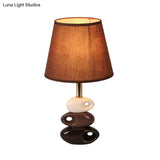 Modern Coffee Barrel Night Table Lamp With Stone Ceramics Base