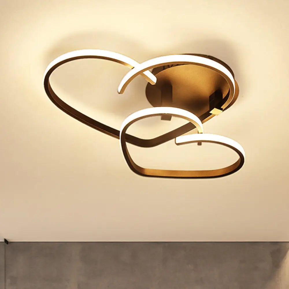 Modern Coffee Heart Frame Led Iron Flush Light Fixture With Stepless Dimming – 21.5’/25.5’