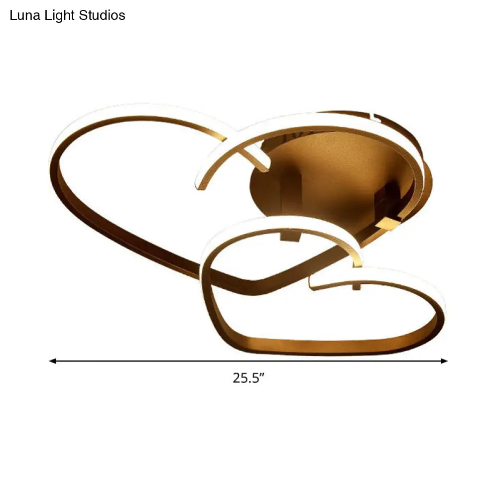Modern Coffee Heart Frame Led Iron Flush Light Fixture With Stepless Dimming – 21.5’/25.5’