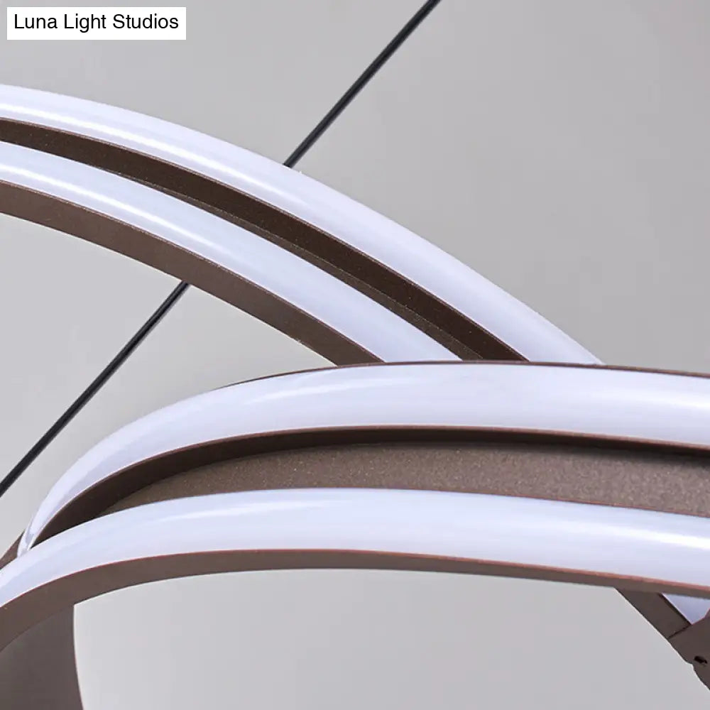 Modern Coffee Metal Chandelier Lamp – Seamless Curve Design | LED Pendant Light Warm/White Glow
