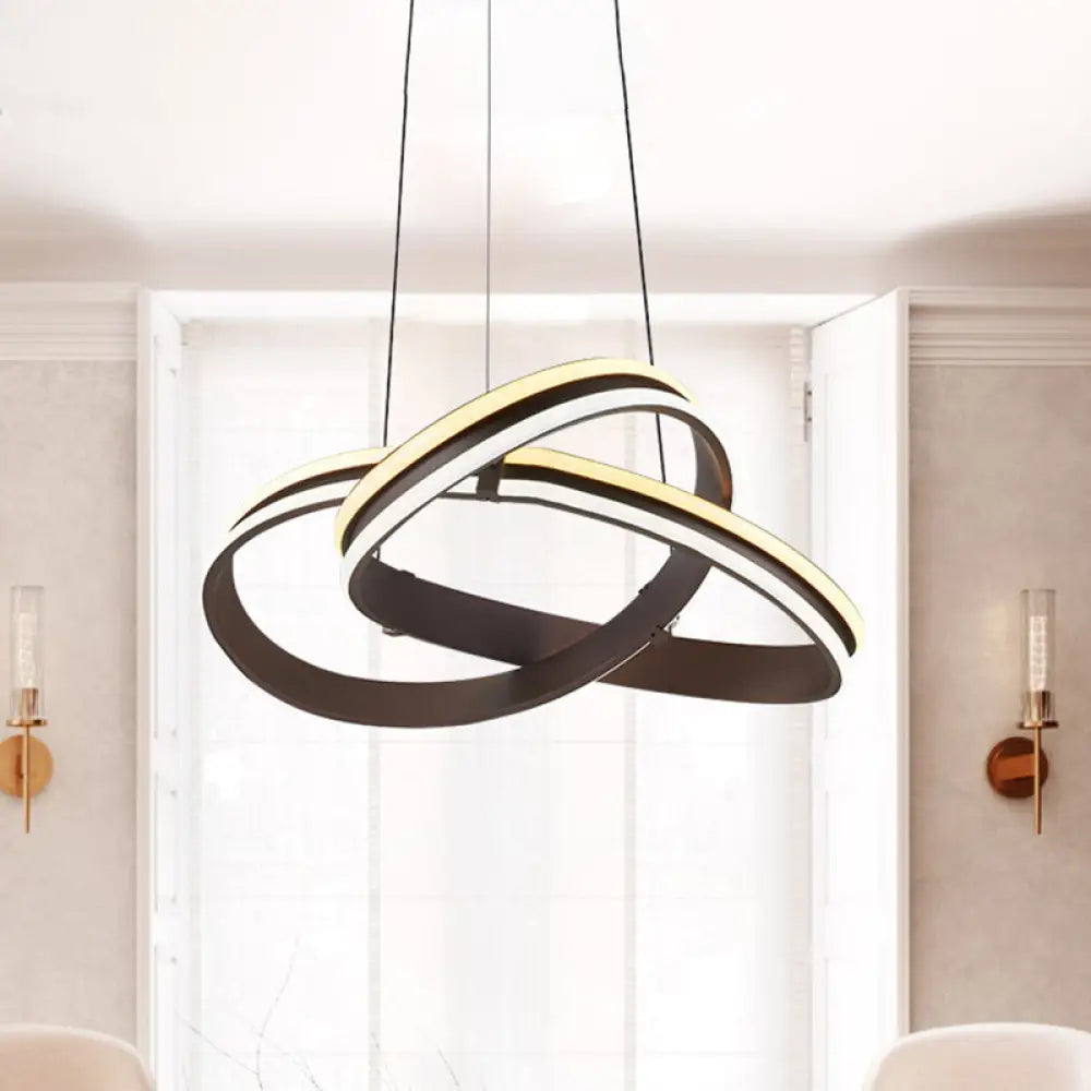 Modern Coffee Metal Chandelier Lamp – Seamless Curve Design | LED Pendant Light Warm/White Glow Coffee / White