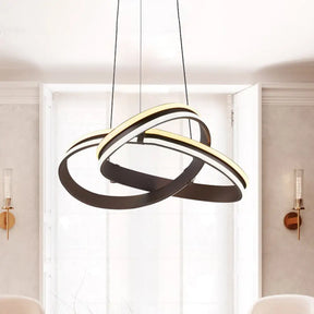 Modern Coffee Metal Chandelier Lamp – Seamless Curve Design | LED Pendant Light Warm/White Glow Coffee / White